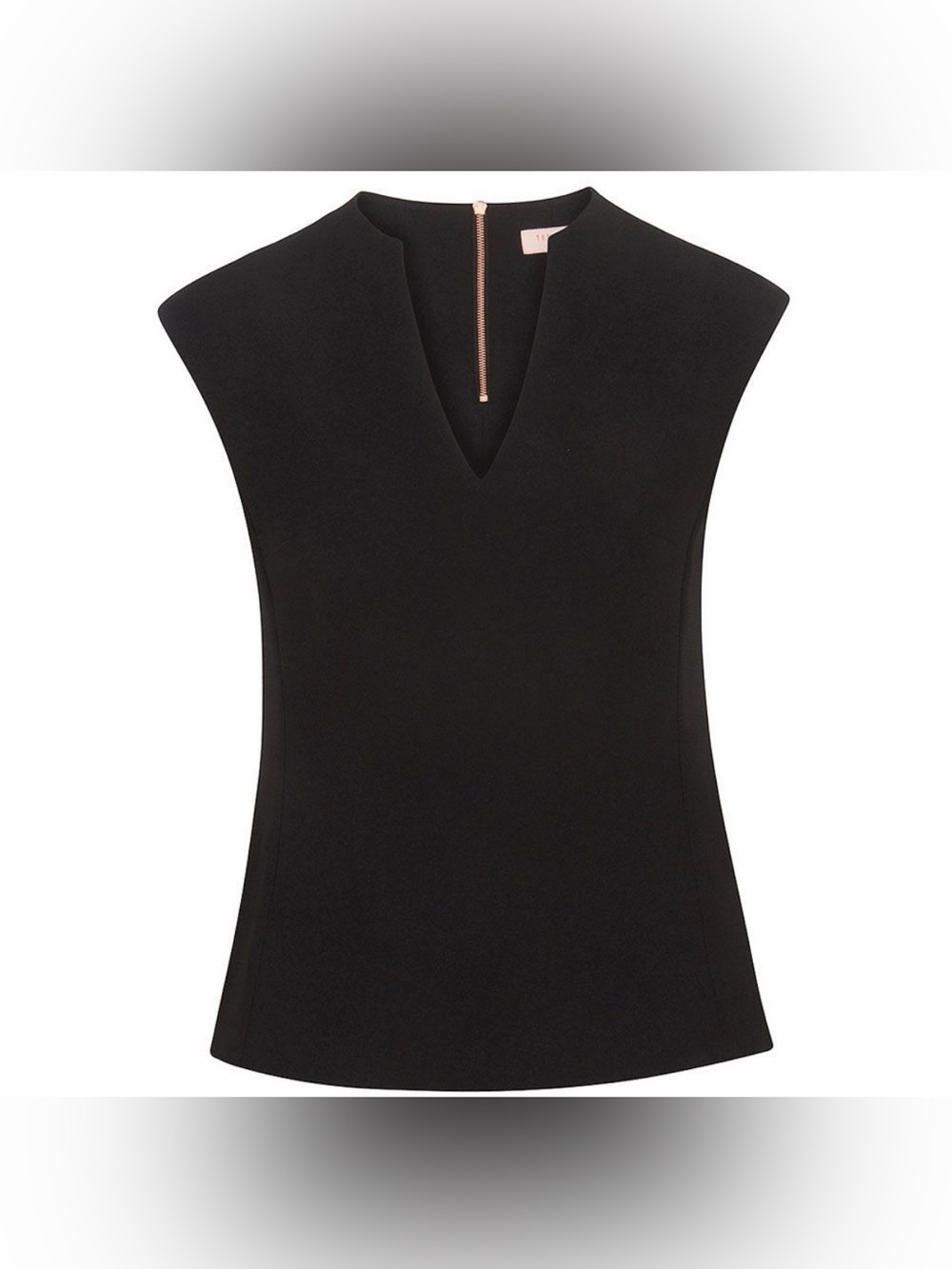 TED BAKER Paysy High Neck Long Black Sleeveless V-Neck Shell Top Size 2